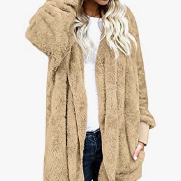 🔥 Women’s Fuzzy Fleece Open Front Hooded Cardigan Jackets Sherpa Coat Po… - Picture 4 of 4